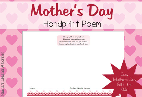 mother's day handprint poem printables