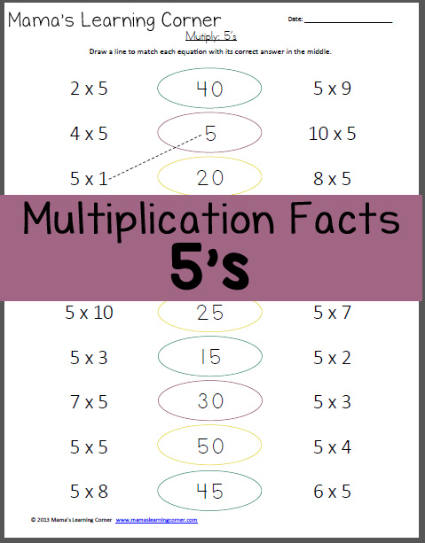 Multiply: 5's - Multiplication Facts - Mamas Learning Corner