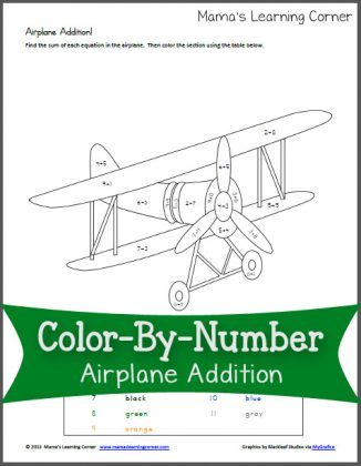 airplane subtraction coloring page