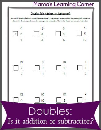 Doubles: Is it Addition or Subtraction? Math Worksheet - Mamas Learning