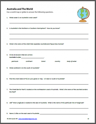 australia worksheets for 1st through 3rd grades mamas learning corner