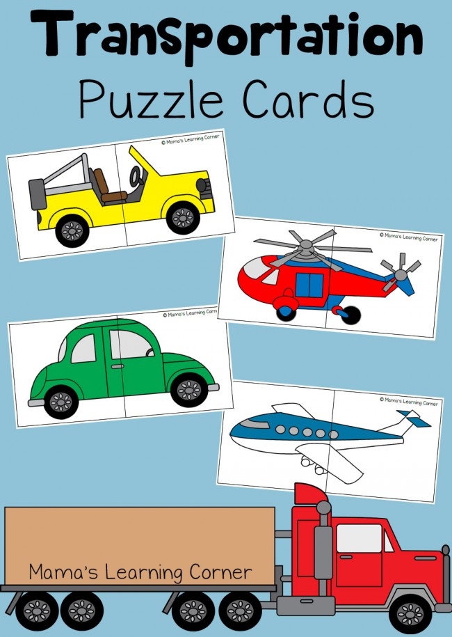 Transportation Puzzle Cards for Preschoolers - Mamas Learning Corner