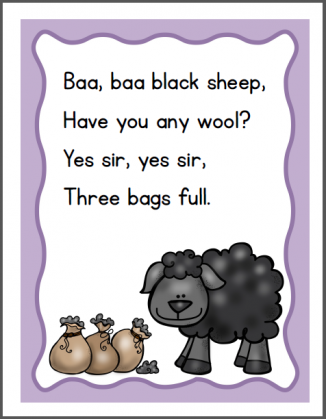 Baa Baa Black Sheep Nursery Rhyme Packet - Mamas Learning Corner