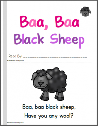 Baa Baa Black Sheep Nursery Rhyme Packet - Mamas Learning Corner