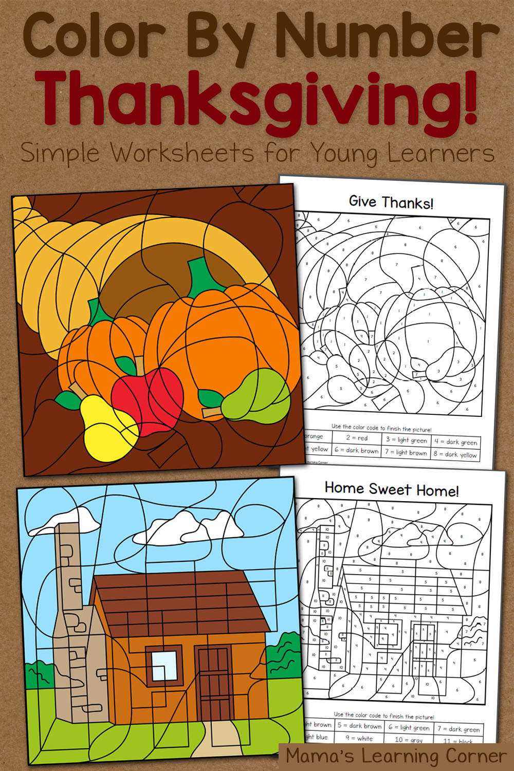 Thanksgiving Color By Number Worksheets Mamas Learning Corner