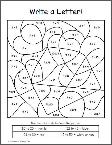 Valentine's Day Color By Number Multiplication Worksheets ...