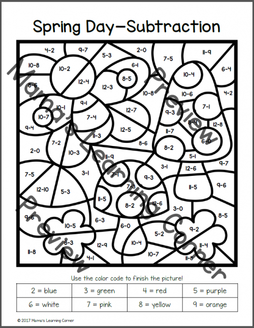 Spring Color By Number Worksheets - Mamas Learning Corner