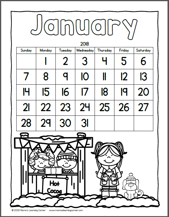 Color Your Own Calendar 2018 - Mamas Learning Corner