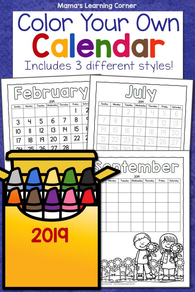 Color Your Own Calendar 2019 Mamas Learning Corner