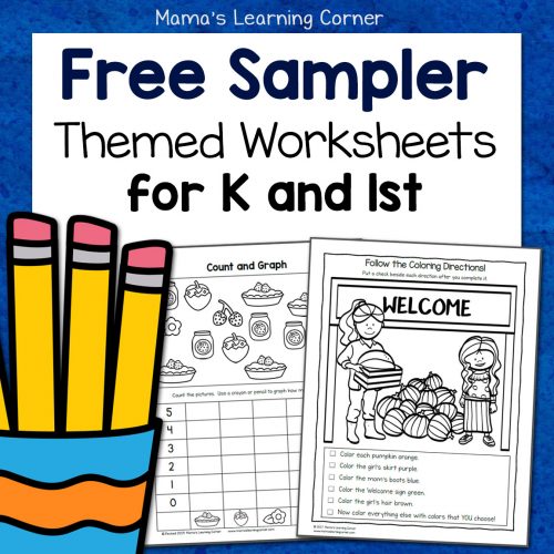 Free Kindergarten and First Grade Worksheet Sampler Packet - Mamas