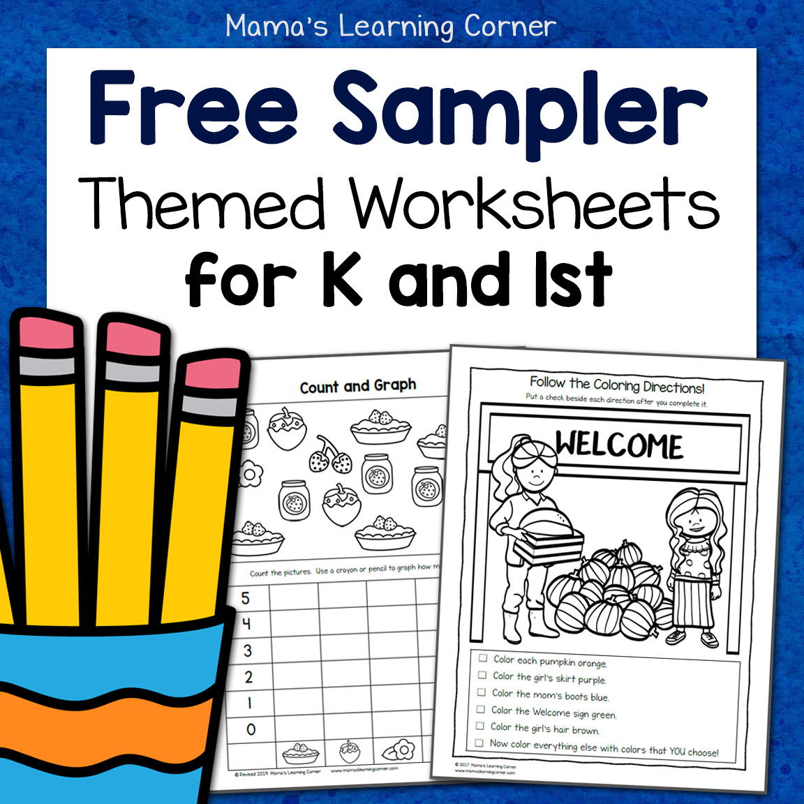 Free Kindergarten and First Grade Worksheet Sampler Packet - Mamas Intended For Following Directions Worksheet Kindergarten