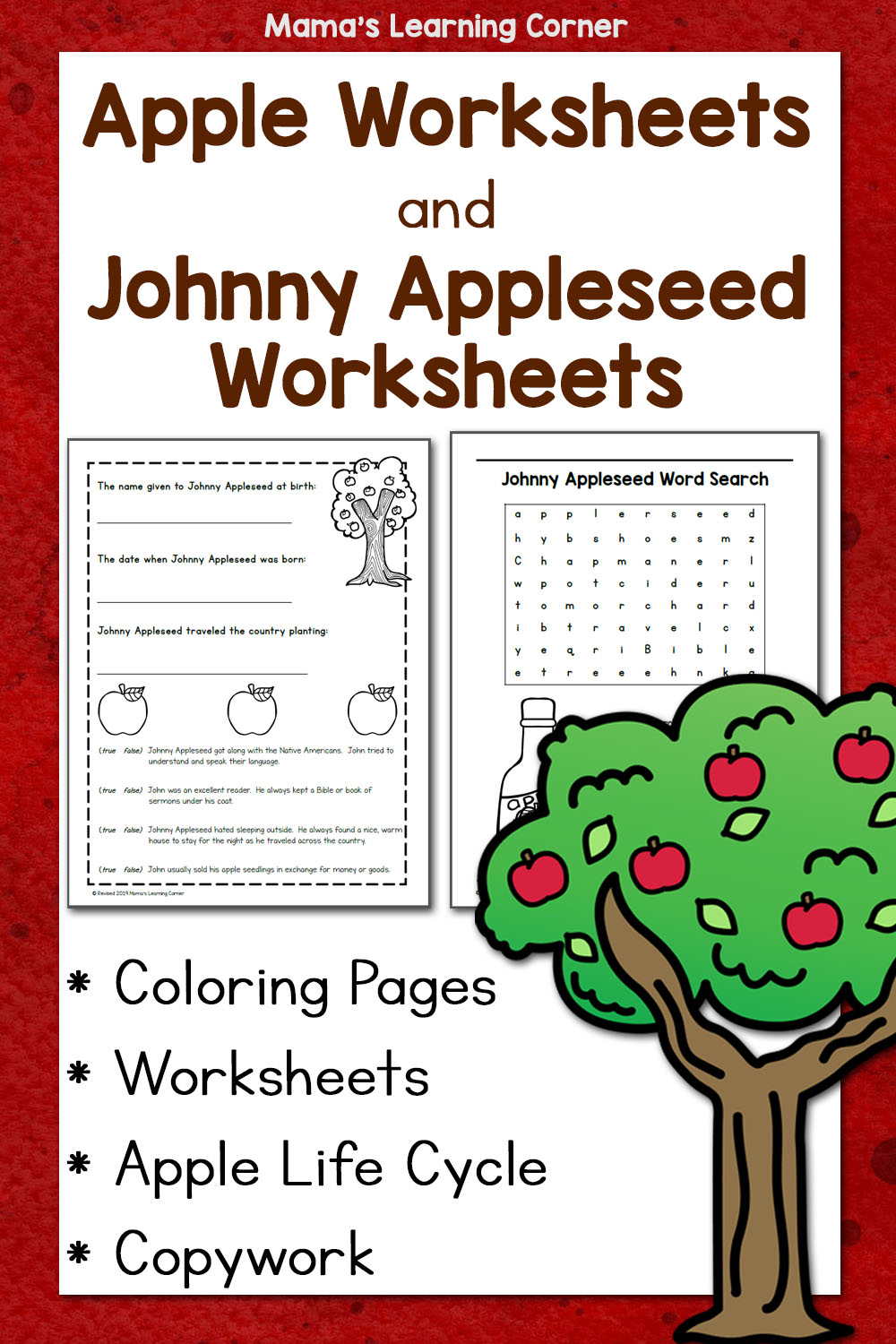Apple Worksheets And Johnny Appleseed Worksheets Mamas Learning Corner