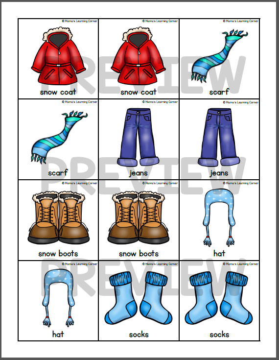 Winter Clothes Match Game Packet - Mamas Learning Corner