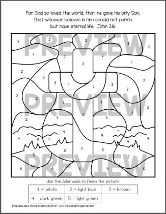 Christian Easter Color By Number Worksheets - Mamas Learning Corner