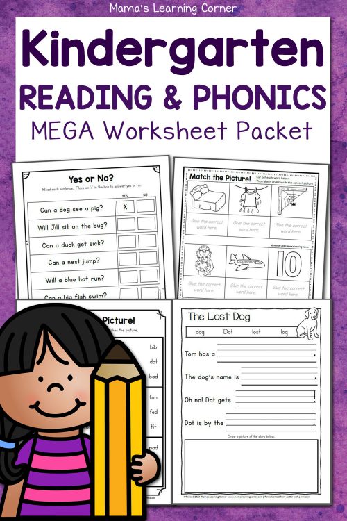 Kindergarten Reading and Phonics Worksheet Packet - Mamas Learning Corner