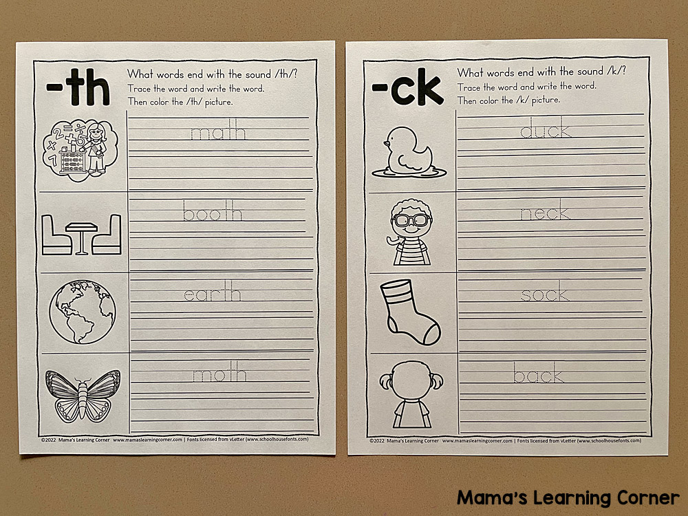 beginning and ending digraph writing practice worksheets mamas learning corner