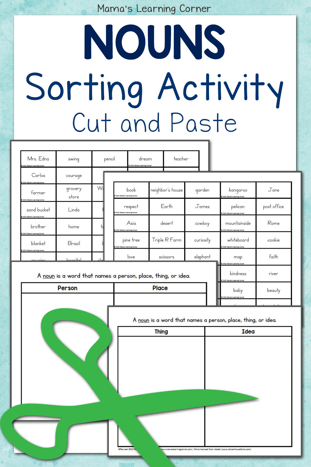 noun sorting activity mamas learning corner