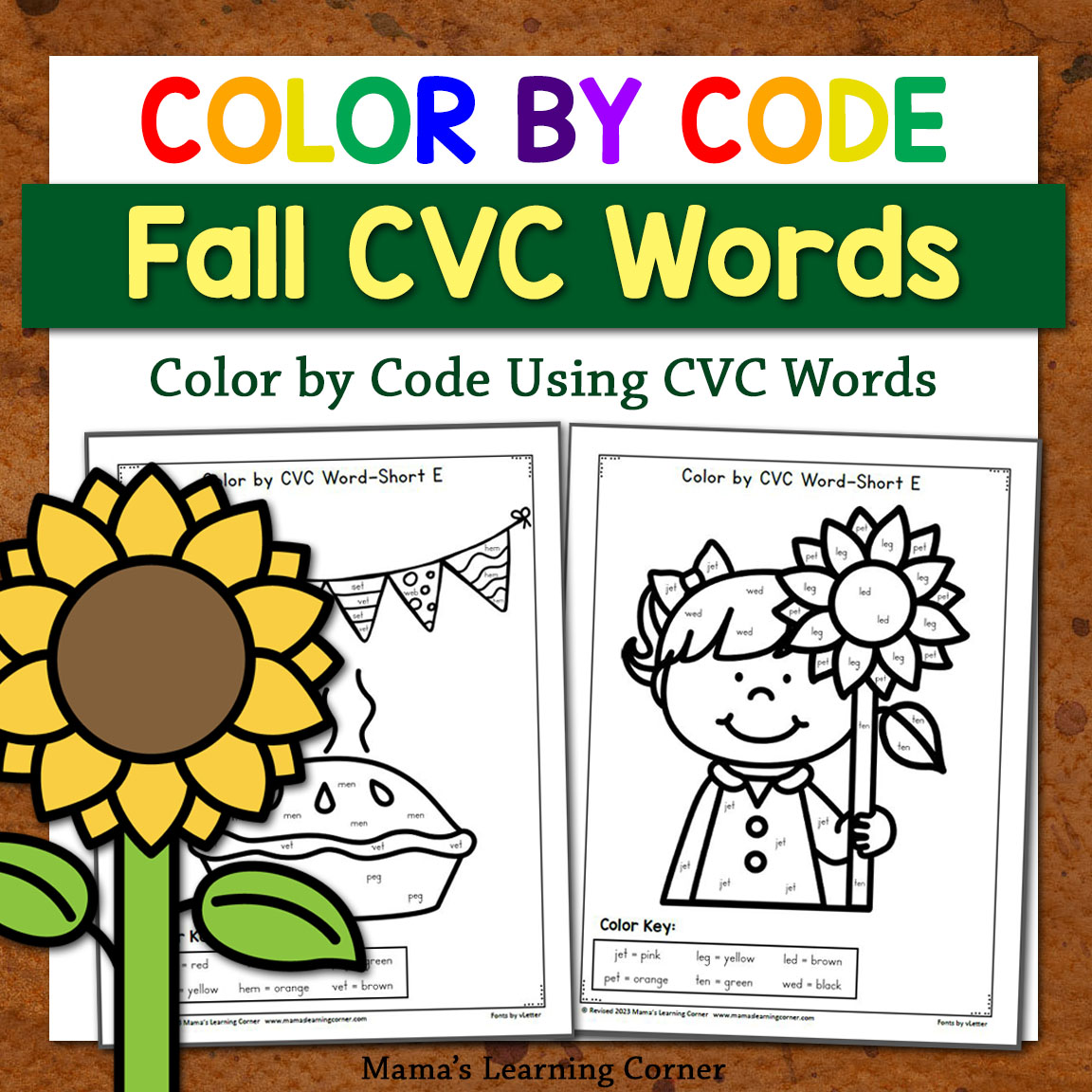 Fall Color By CVC Word Worksheets - Mamas Learning Corner