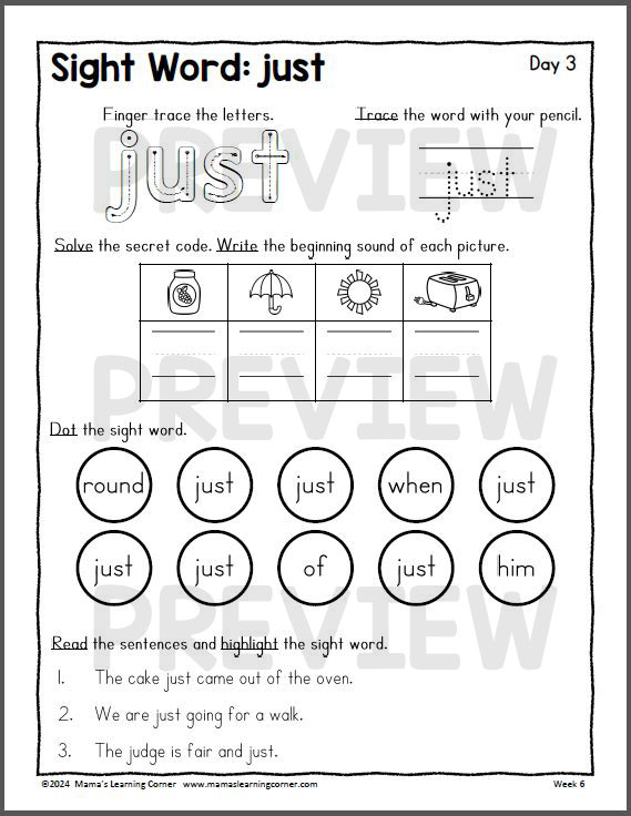 1st Grade Weekly Worksheet Packet #6 - Mamas Learning Corner